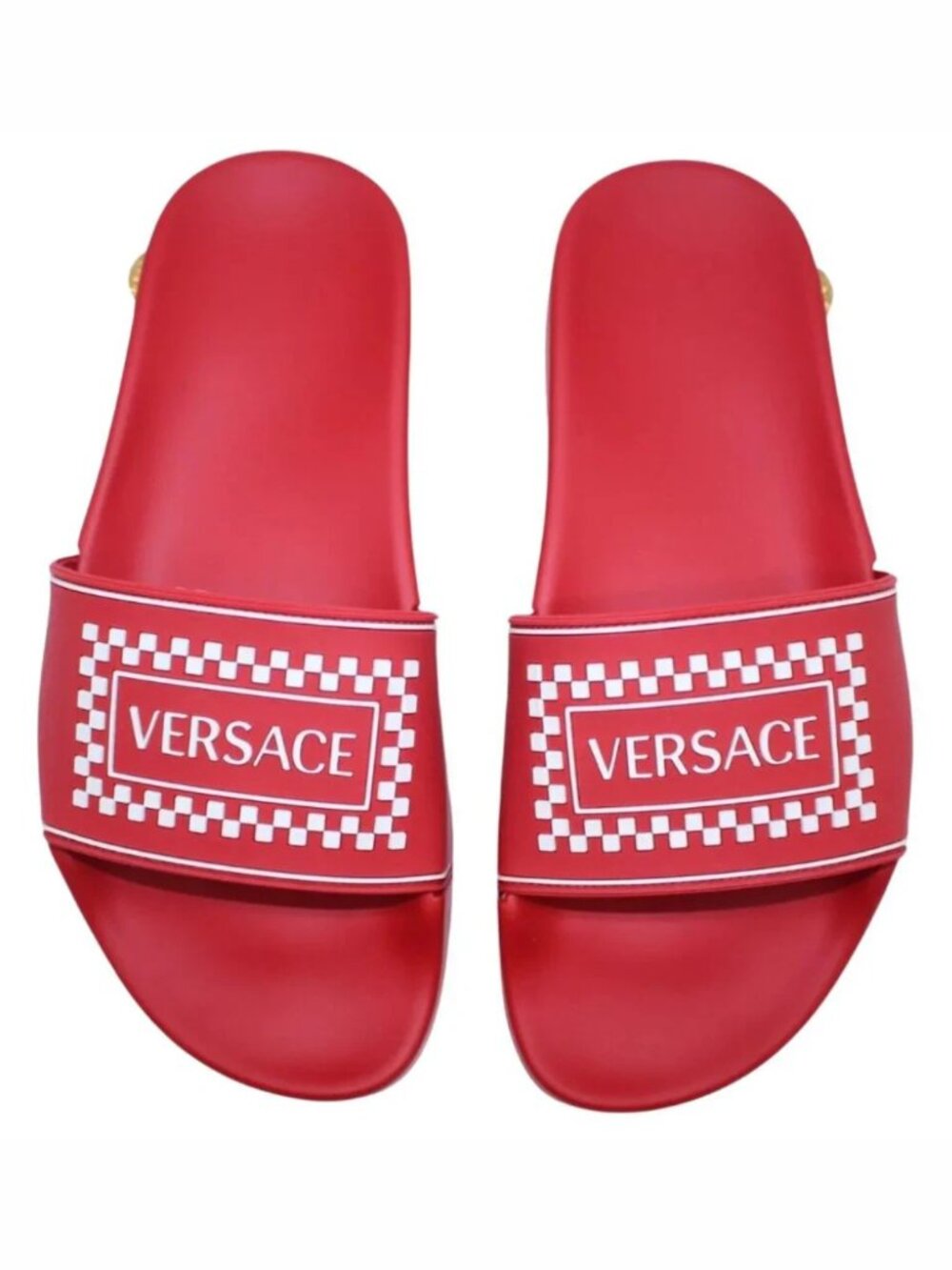 VERSACE Medusa Rubber Pool Slides Red Gold Women Size 36.5 $395